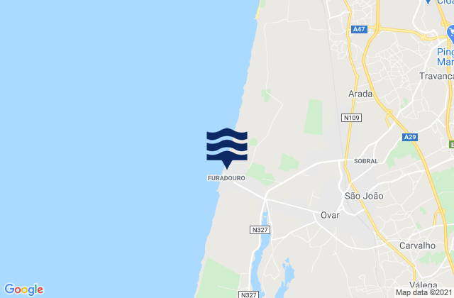 Mapa da tábua de marés em Válega, Portugal