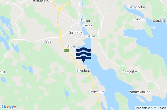 Mapa da tábua de marés em Västerviks Kommun, Sweden