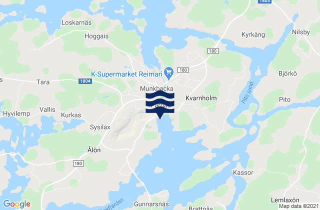 Mapa da tábua de marés em Väståboland, Finland