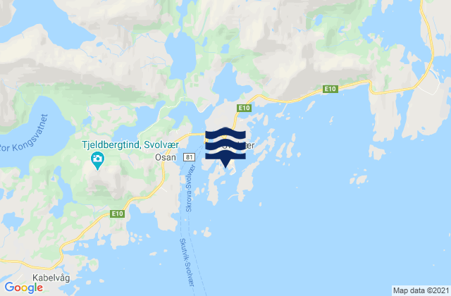Mapa da tábua de marés em Vågan, Norway