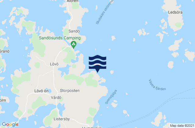 Mapa da tábua de marés em Vårdö, Aland Islands