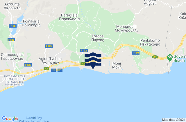 Mapa da tábua de marés em Víkla, Cyprus