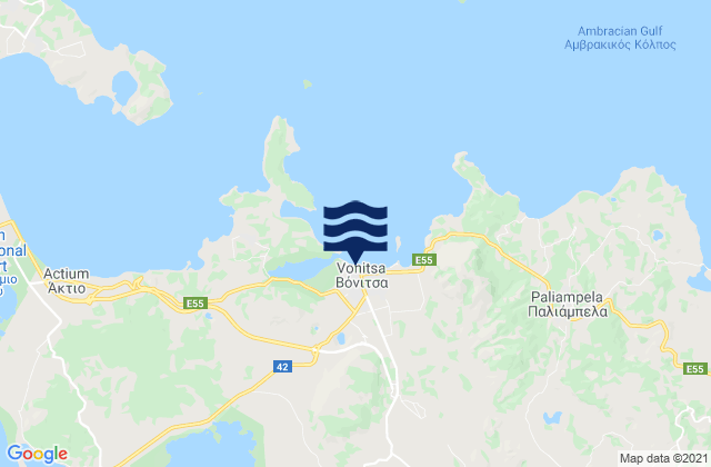 Mapa da tábua de marés em Vónitsa, Greece
