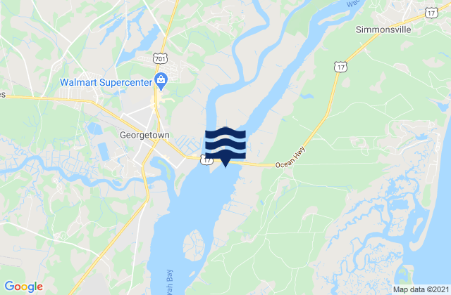 Mapa da tábua de marés em Waccamaw River Entrance, United States
