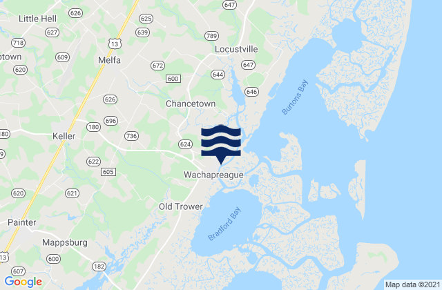 Mapa da tábua de marés em Wachapreague, United States
