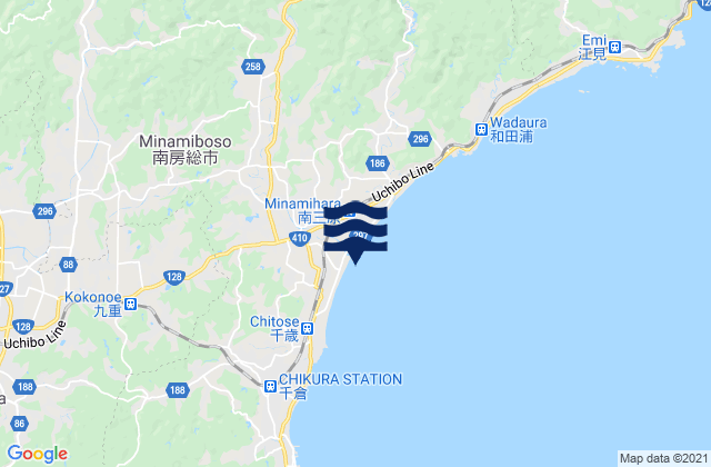 Mapa da tábua de marés em Wada Rivermouth, Japan