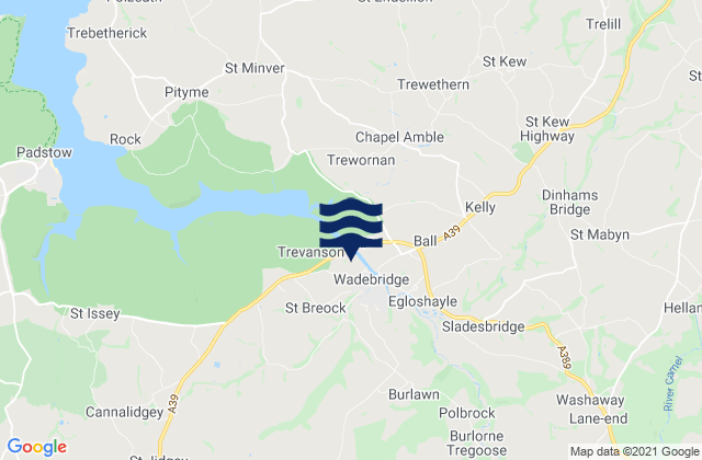 Mapa da tábua de marés em Wadebridge, United Kingdom