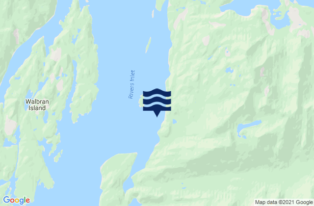 Mapa da tábua de marés em Wadhams, Canada