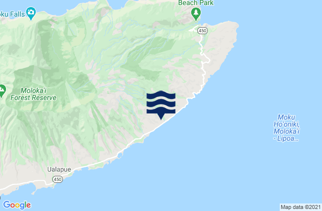 Mapa da tábua de marés em Waialua, United States