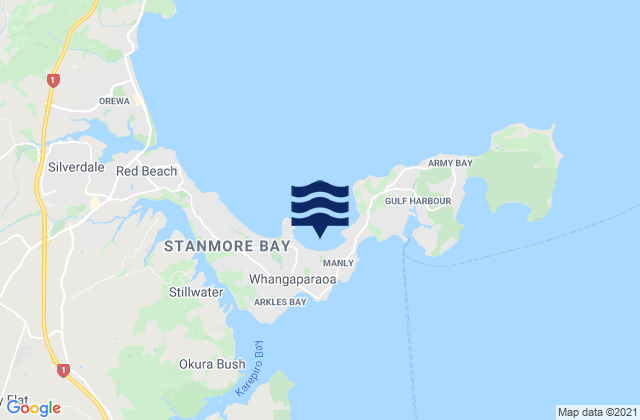 Mapa da tábua de marés em Waiau Bay, New Zealand
