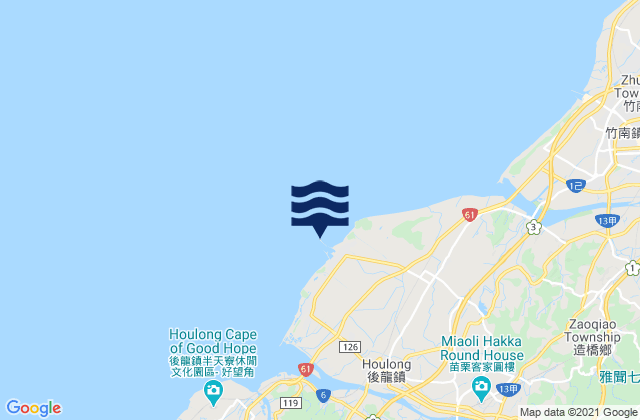 Mapa da tábua de marés em Waibu Yugang, Taiwan