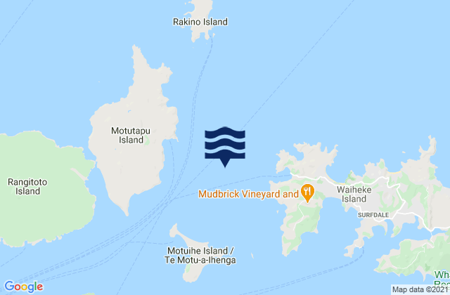 Mapa da tábua de marés em Waiheke Island, New Zealand