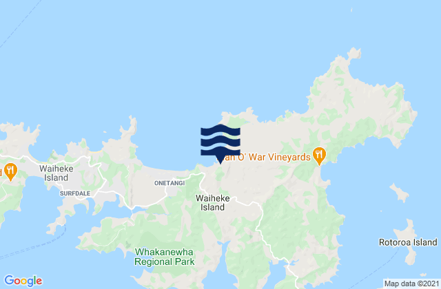 Mapa da tábua de marés em Waiheke Island Little Oneroa Beach Auckland, New Zealand