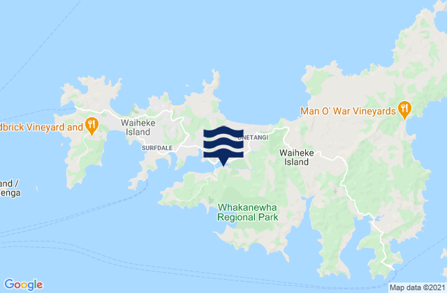 Mapa da tábua de marés em Waiheke Island Oneroa Beach, New Zealand