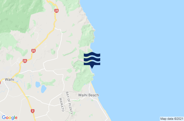 Mapa da tábua de marés em Waihi, New Zealand