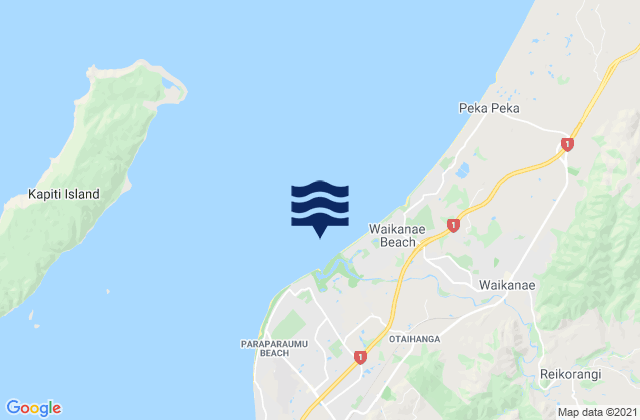 Mapa da tábua de marés em Waikanae River Entrance, New Zealand