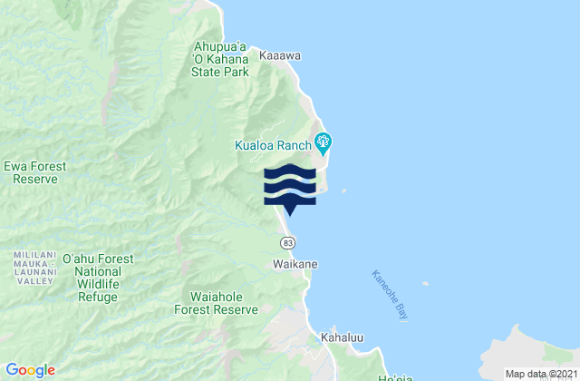Mapa da tábua de marés em Waikane (Kaneohe Bay), United States