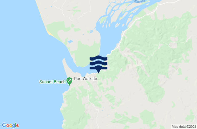 Mapa da tábua de marés em Waikato River Entrance, New Zealand