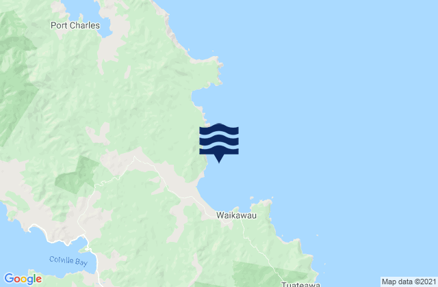 Mapa da tábua de marés em Waikawau Bay, New Zealand
