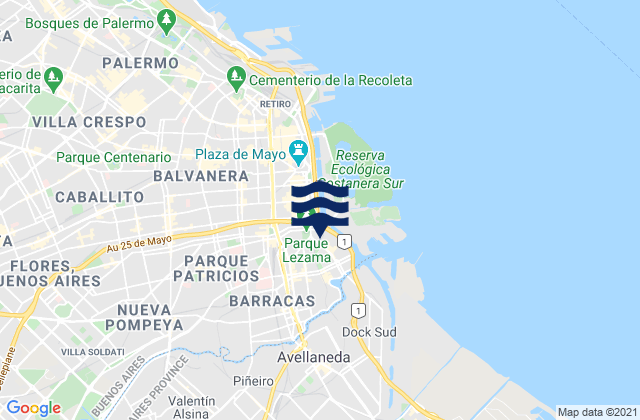 Mapa da tábua de marés em Waikiki, Argentina