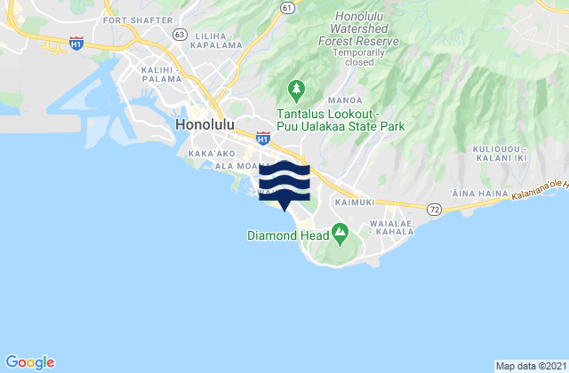Mapa da tábua de marés em Waikīkī Bay, United States