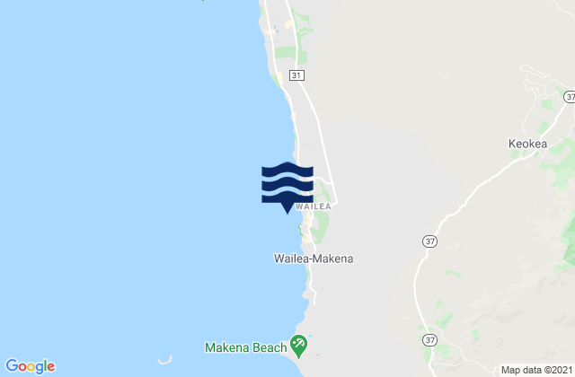 Mapa da tábua de marés em Wailea Beach, United States