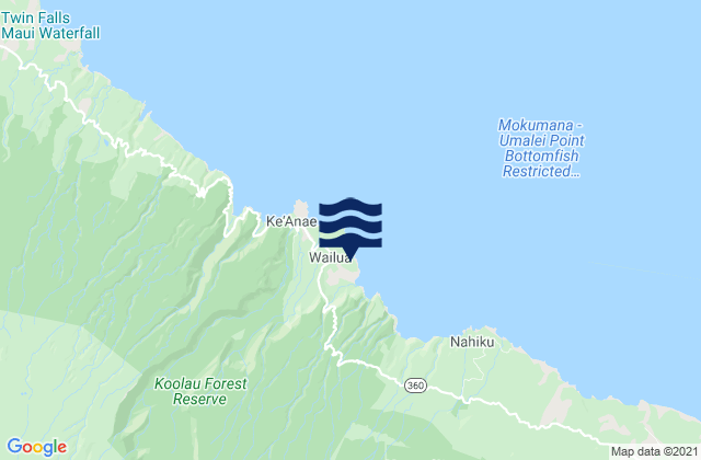 Mapa da tábua de marés em Wailua, United States