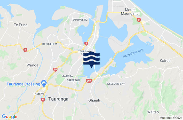 Mapa da tábua de marés em Waimapu Estuary, New Zealand