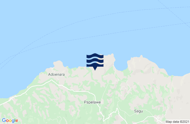 Mapa da tábua de marés em Wainira, Indonesia