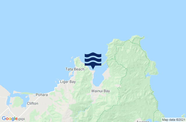 Mapa da tábua de marés em Wainui Inlet, New Zealand