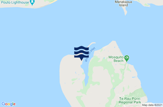 Mapa da tábua de marés em Waionui Inlet, New Zealand