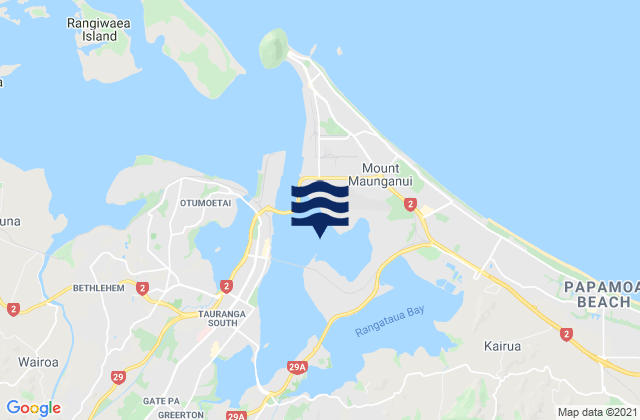 Mapa da tábua de marés em Waipu Bay, New Zealand