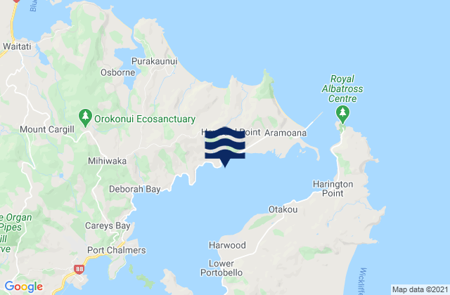 Mapa da tábua de marés em Waipuna Bay, New Zealand