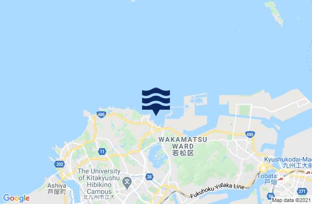 Mapa da tábua de marés em Waita, Japan