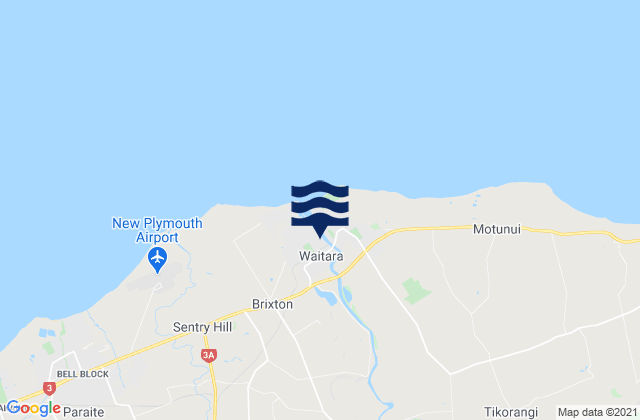 Mapa da tábua de marés em Waitara, New Zealand
