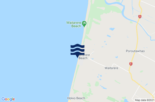 Mapa da tábua de marés em Waitarere Beach, New Zealand