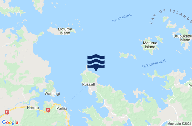 Mapa da tábua de marés em Waitata Bay, New Zealand