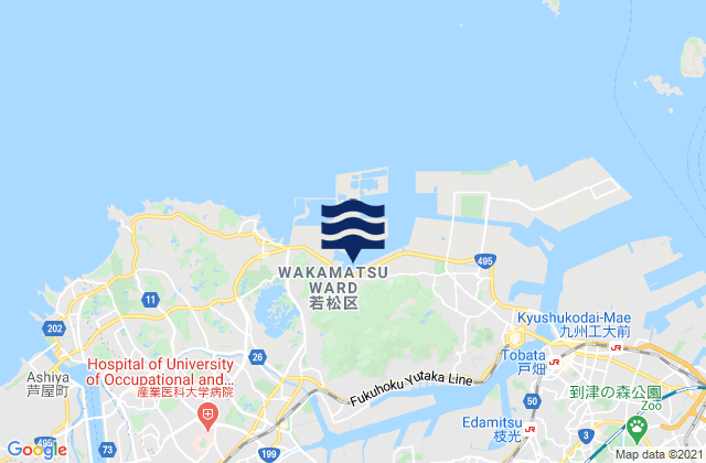 Mapa da tábua de marés em Wakamatsu-ku, Japan