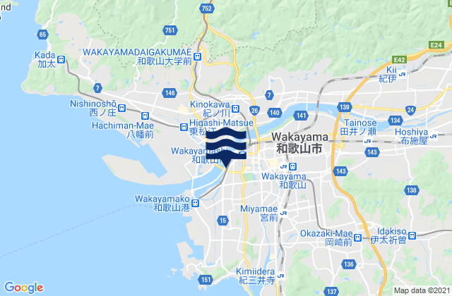 Mapa da tábua de marés em Wakayama-shi, Japan