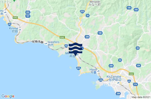 Mapa da tábua de marés em Wakayama, Japan