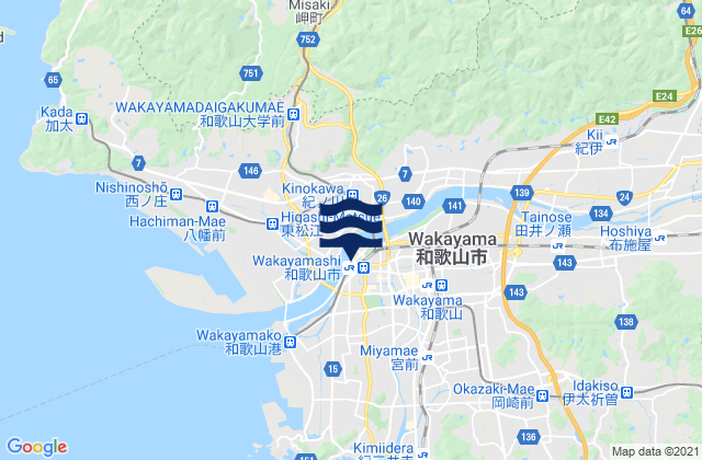 Mapa da tábua de marés em Wakayama Shi, Japan
