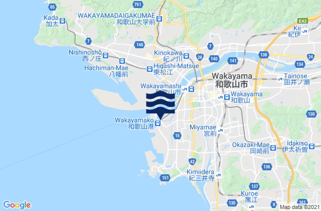 Mapa da tábua de marés em Wakayama, Japan