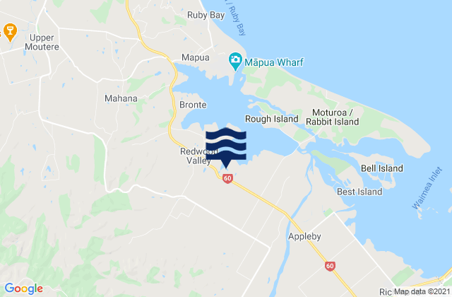 Mapa da tábua de marés em Wakefield, New Zealand