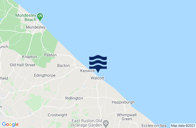 Mapa da tábua de marés em Walcott Beach, United Kingdom