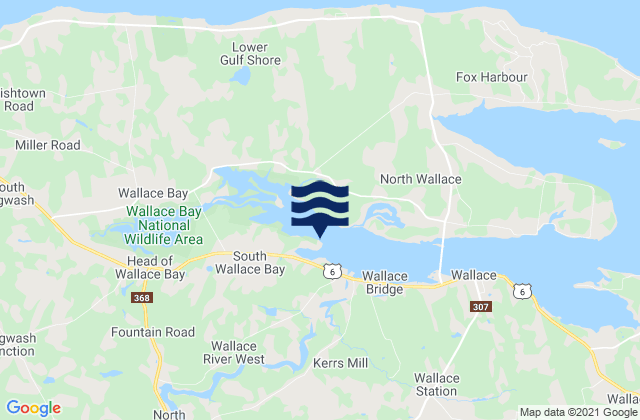Mapa da tábua de marés em Wallace Bay, Canada