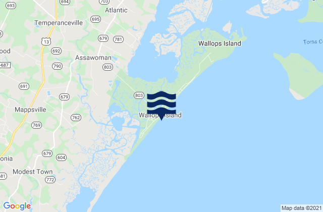 Mapa da tábua de marés em Wallops Island, United States
