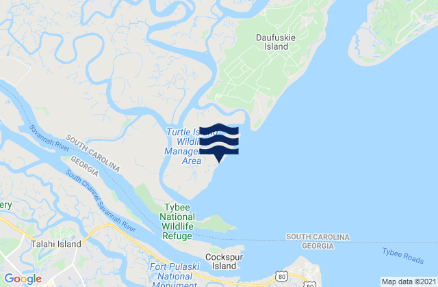 Mapa da tábua de marés em Walls Cut Turtle Island, United States