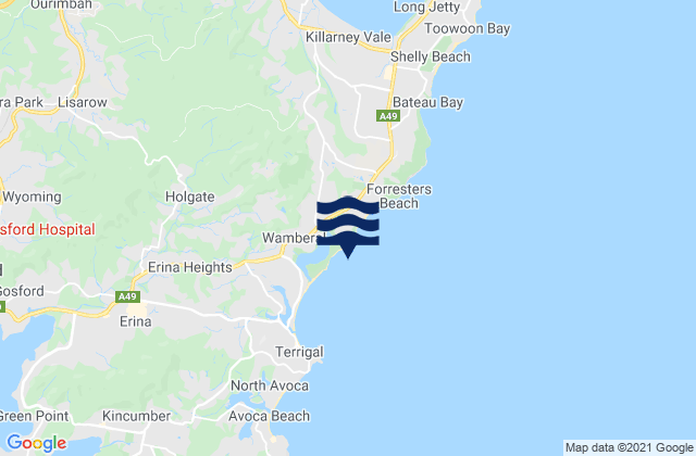 Mapa da tábua de marés em Wamberal Beach, Australia