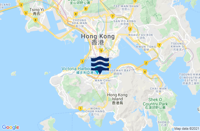 Mapa da tábua de marés em Wan Chai, Hong Kong