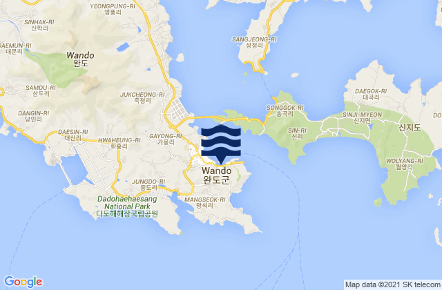 Mapa da tábua de marés em Wan Do, South Korea